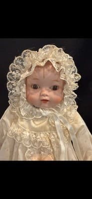 Silvestri Porcelain Girl Doll White Ruffle Lace Dress - Thumbnail 3