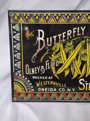 11.5"×7" Butterfly Brand Wax Stringless Beans Sign Heavy - Thumbnail 2