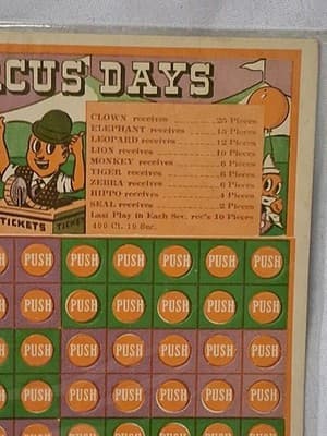 Early Gambling Memorabilia Punch Card "CIRCUS DAYS" by W.H. Brady Co., Sealed - Thumbnail 3