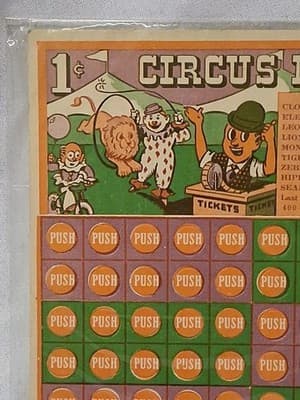 Early Gambling Memorabilia Punch Card "CIRCUS DAYS" by W.H. Brady Co., Sealed - Thumbnail 2