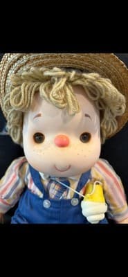 VINTAGE 1980 15” ICE CREAM Beige YARN Hair DOLL OVERALLS Sleepy Eyes J Shin - Thumbnail 2