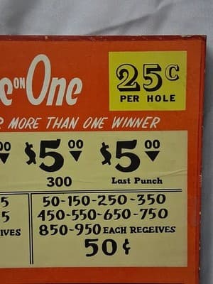 Vintage Punch Board Five On One Unpunched Great Shape RARE 🎰💰 - Thumbnail 3