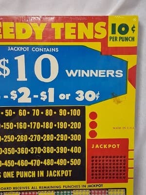 Vtg Punch Board Speedy Tens Gambling Trade Simulator Bar Decor SEALED 🎲💲🎰 - Thumbnail 3