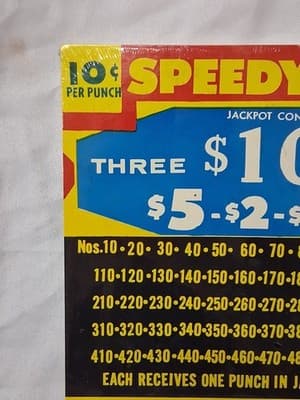 Vtg Punch Board Speedy Tens Gambling Trade Simulator Bar Decor SEALED 🎲💲🎰 - Thumbnail 2