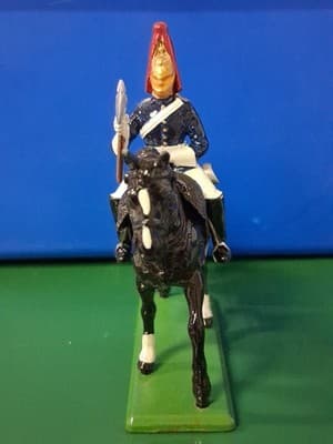 VINTAGE METAL HORSE MOUNTED SOLDIER BLUE HORSEGAURD 1988 MADE ENGLAND W BRITAIN - Thumbnail 2