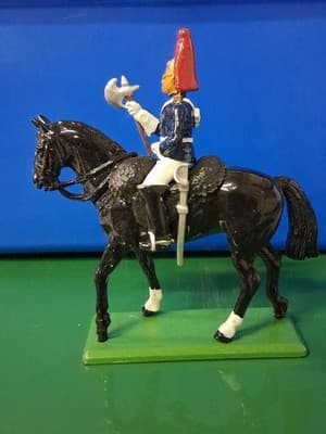 VINTAGE METAL HORSE MOUNTED SOLDIER BLUE HORSEGAURD 1988 MADE ENGLAND W BRITAIN - Thumbnail 3