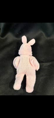 Vtg Black African Vinyl Faced Stuffed Pink Bunny Fur Body Baby Doll - Thumbnail 2