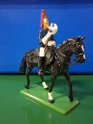 VINTAGE METAL HORSE MOUNTED SOLDIER BLUE HORSEGAURD 1988 MADE ENGLAND W BRITAIN - Thumbnail 4