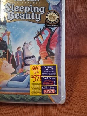 Sleeping Beauty (1997, VHS, Limited Edition) Sealed Coca-Cola Playskool Stickers - Thumbnail 2