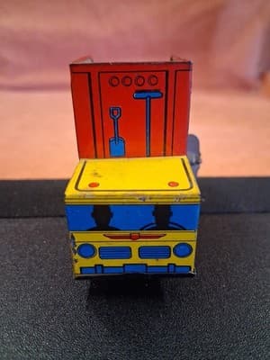 Vintage 1950’s Japan Small Tin Litho Garbage Truck Windup Tin Toy As Is - Thumbnail 2