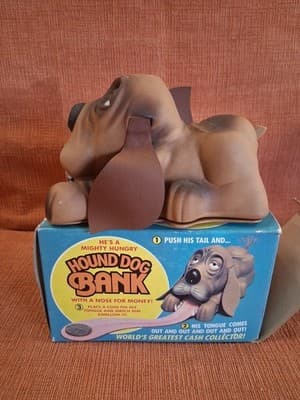 Vintage 1983 Mighty Hungry Hound Dog Coin Bank battery Op. Missing Battery Case - Thumbnail 4