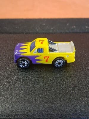 1996 Micro Machines Race Truck #7 Yellow with Purple Flames - VIntage - Thumbnail 3