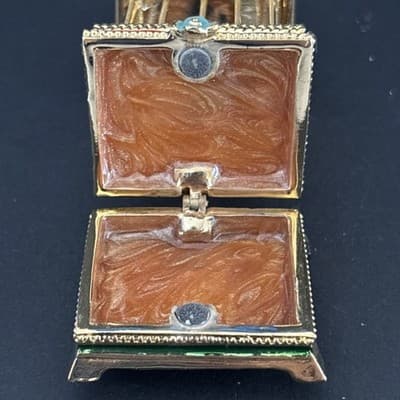 Beautiful Vintage BIRD CAGE with LOVEBIRDS, Jeweled Enamel Trinket Box, - Thumbnail 5