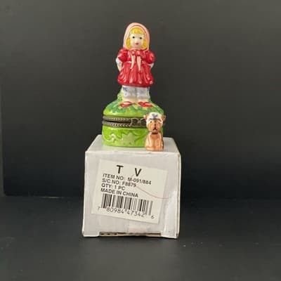 Trinket Box Porcelain Little Red Riding Hood w/ Wolf In Sheep’s Clothing Trinket