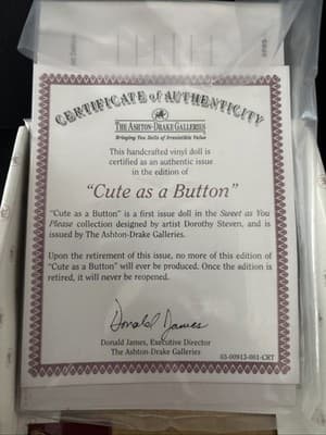 Ashton Drake Miniature Doll 4.5 in. "Cute as a Button" Original Box & COA - Thumbnail 2