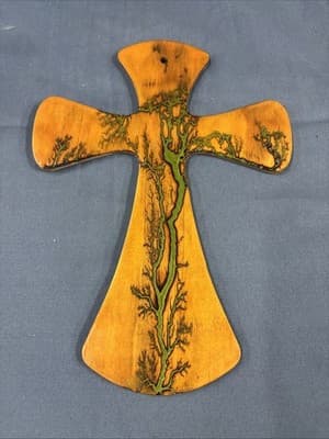 High Voltage Wood Art, Electrocuted Burned Wall Hangers Cross Shape