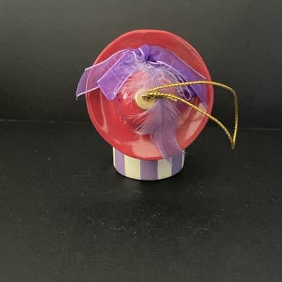 Red Hat Porcelain Trinket Box Vintage Purple Feather 2.5" x 3" - Thumbnail 4