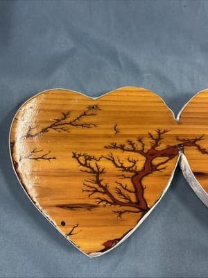 Ceder Wood High Voltage Wood Art, Electrocuted Burned Wall Hangers Heart Shape - Thumbnail 2