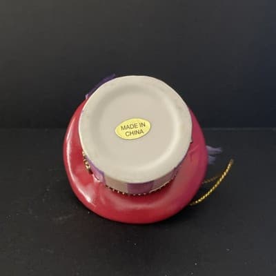 Red Hat Porcelain Trinket Box Vintage Purple Feather 2.5" x 3" - Thumbnail 6