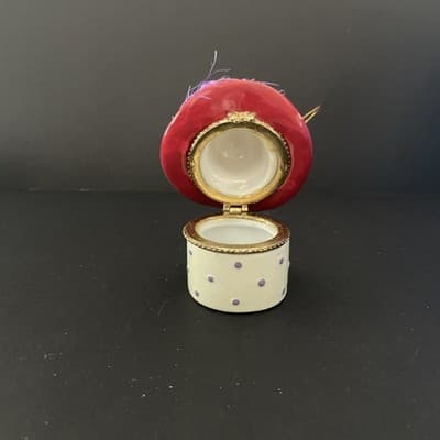 White w/ Purple Dots Enamel Mini Trinket Red Hat Flower Treasure Box Ornament - Thumbnail 2