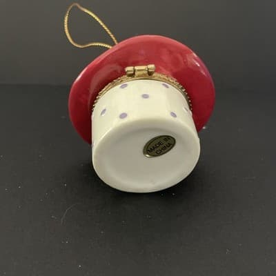 White w/ Purple Dots Enamel Mini Trinket Red Hat Flower Treasure Box Ornament - Thumbnail 6