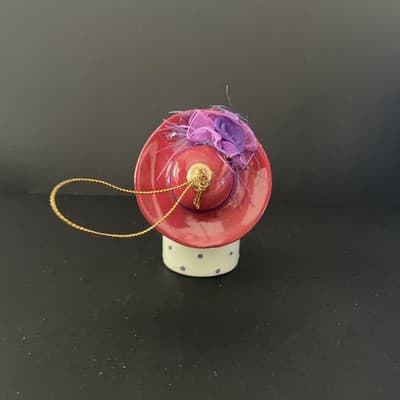 White w/ Purple Dots Enamel Mini Trinket Red Hat Flower Treasure Box Ornament - Thumbnail 3