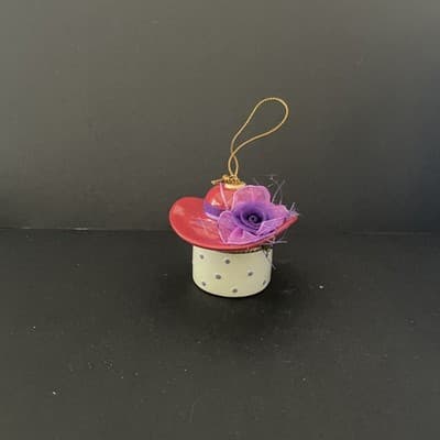 White w/ Purple Dots Enamel Mini Trinket Red Hat Flower Treasure Box Ornament - Thumbnail 5