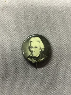 Vintage President Andrew Jackson Pinback Pin Whitehead & Hoag 1900s