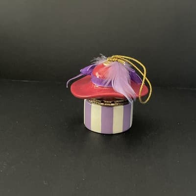 Red Hat Porcelain Trinket Box Vintage Purple Feather 2.5" x 3" - Thumbnail 2