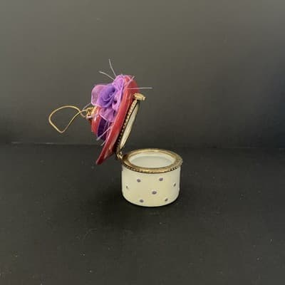 White w/ Purple Dots Enamel Mini Trinket Red Hat Flower Treasure Box Ornament - Thumbnail 4