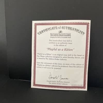 ASHTON DRAKE/ DOROTHY STEVEN SO TRULY REAL "PLAYFUL AS A KITTEN" W/BOX & COA - Thumbnail 2