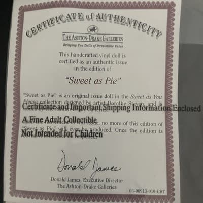 New THE ASHTON-DRAKE GALLERIES sweet as pie 5" BABY DOLL COA real reborn - Thumbnail 3