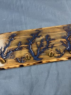 High Voltage Wood Art, Electrocuted Burned Wall Hangers Coat Or Key Holder - Thumbnail 4