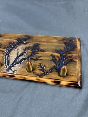 High Voltage Wood Art, Electrocuted Burned Wall Hangers Coat Or Key Holder - Thumbnail 3
