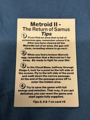 1993 Amurol Nintendo Game Boy Tip Card Metroid II Return of Samus #5 Played - Thumbnail 2