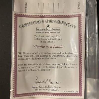 ASHTON DRAKE/ DOROTHY STEVEN SO TRULY REAL "GENTLE AS A LAMB" NIB W/COA - Thumbnail 2