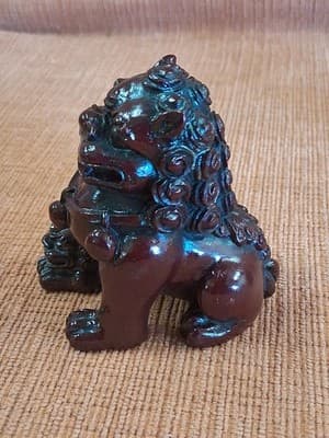 Feng Shui Pair of 2" Red Resin Fu Foo Dogs Guardian Lion Ying Yang Energy Set - Thumbnail 5