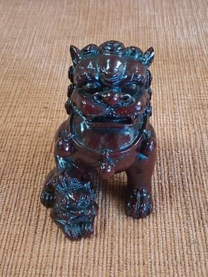 Feng Shui Pair of 2" Red Resin Fu Foo Dogs Guardian Lion Ying Yang Energy Set - Thumbnail 2