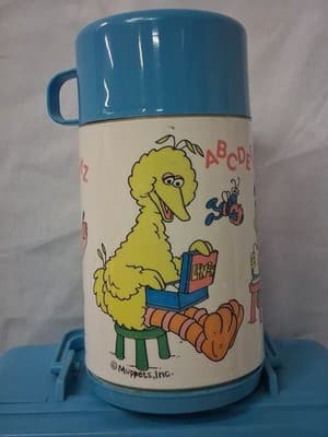 Vtg Blue Sesame Street Lunch Box Complete with Thermos - Thumbnail 2