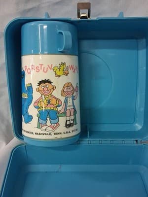 Vtg Blue Sesame Street Lunch Box Complete with Thermos - Thumbnail 13