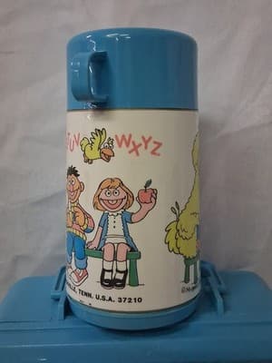 Vtg Blue Sesame Street Lunch Box Complete with Thermos - Thumbnail 5