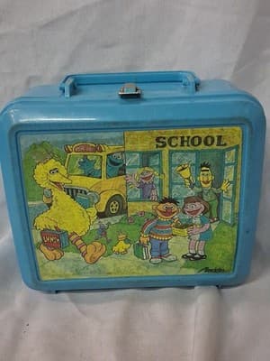 Vtg Blue Sesame Street Lunch Box Complete with Thermos - Thumbnail 7
