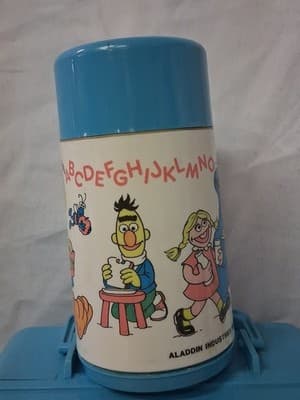 Vtg Blue Sesame Street Lunch Box Complete with Thermos - Thumbnail 3