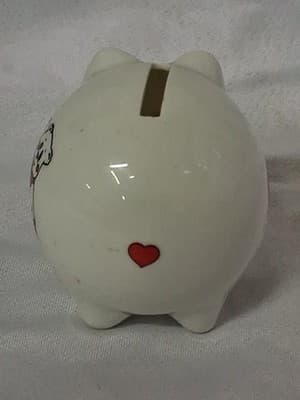 Vintage White Ceramic Heart Eyes Piggy Bank Myrtle Beach SC Travel Souvenir - Thumbnail 6