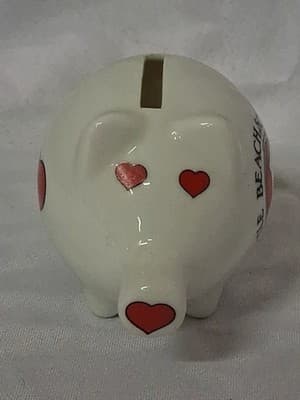Vintage White Ceramic Heart Eyes Piggy Bank Myrtle Beach SC Travel Souvenir - Thumbnail 3