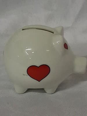 Vintage White Ceramic Heart Eyes Piggy Bank Myrtle Beach SC Travel Souvenir - Thumbnail 4