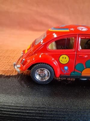 New 5" Kinsmart 1967 Volkswagen Beetle w/ Flowers Decals Diecast Model 1:32 Red - Thumbnail 6