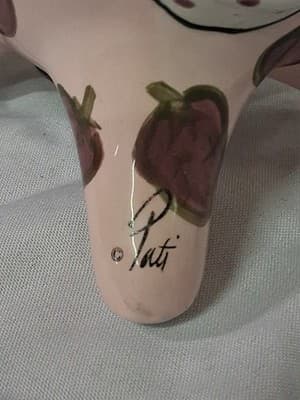 Ganz Whimsical Handpainted Ceramic Piggy Bank Strawberries Signed 6.5” X 8” - Thumbnail 5