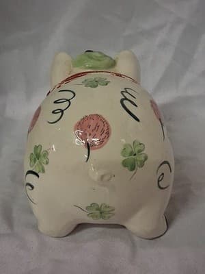 Vtg 1961 Ceramic Hand Painted Piggy Bank Pig Smoking Pipe Shamrocks Design ☘️ - Thumbnail 5