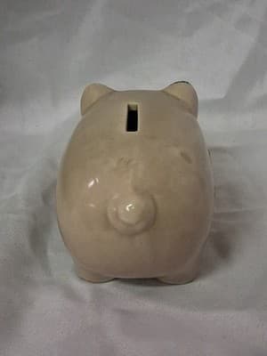 Vintage Folksy Country Blue Decorated Ceramic Piggy Bank - Thumbnail 4